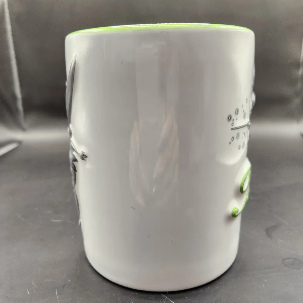 Disney Tinkerbell/Tink White, Green & Gray Ceramic Coffee/Tea Mug 16 oz.